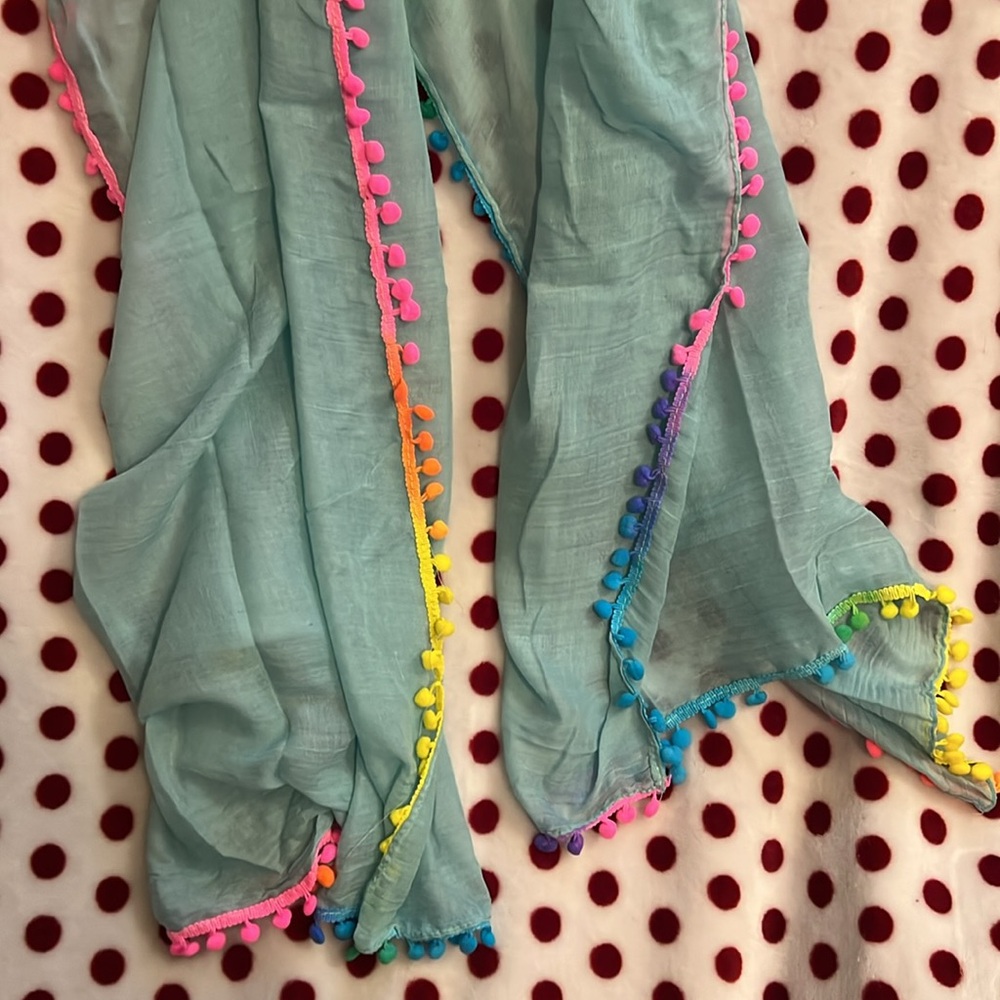 Colorful Pom Pom Trimmed Scarf